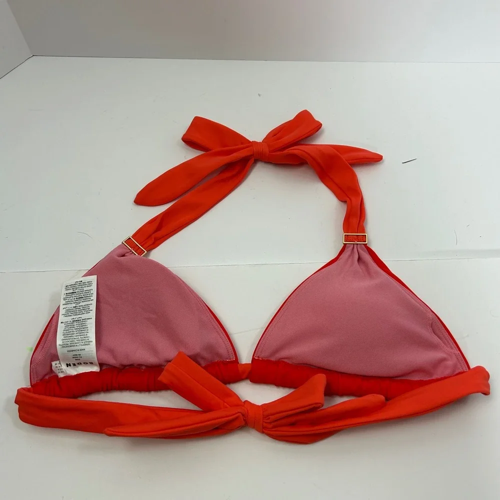Boden Orangish Red Triangle Bikini‎ Top Gold Hardware Halter US 6 S028